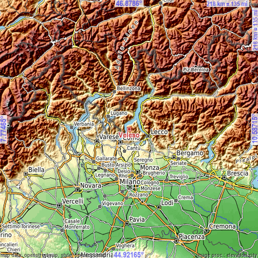 Topographic map of Veleso