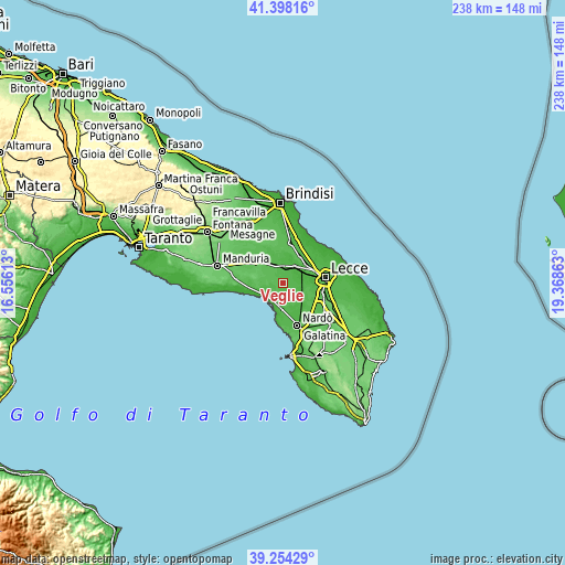 Topographic map of Veglie