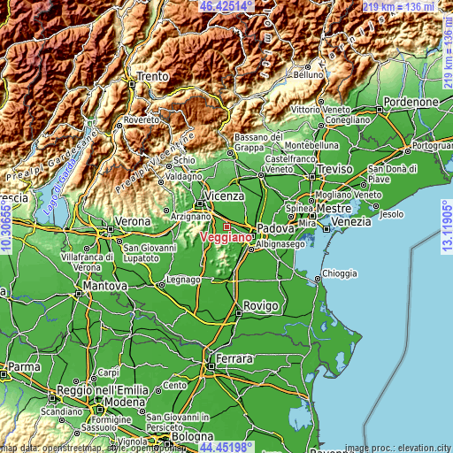 Topographic map of Veggiano