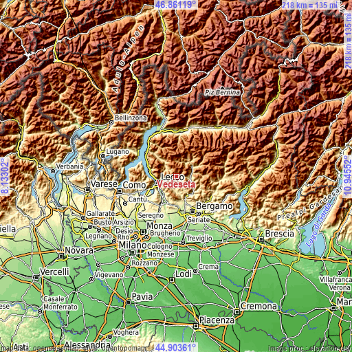 Topographic map of Vedeseta