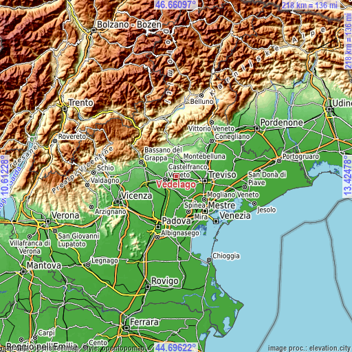 Topographic map of Vedelago