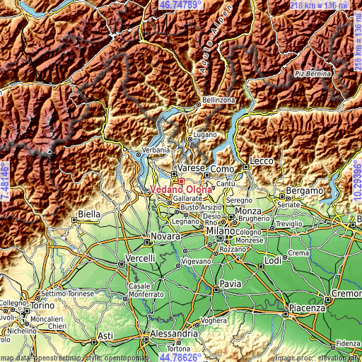 Topographic map of Vedano Olona
