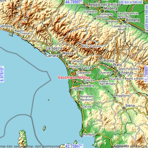 Topographic map of Vecchiano-Nodica