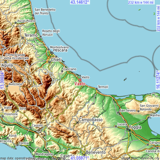 Topographic map of Vasto