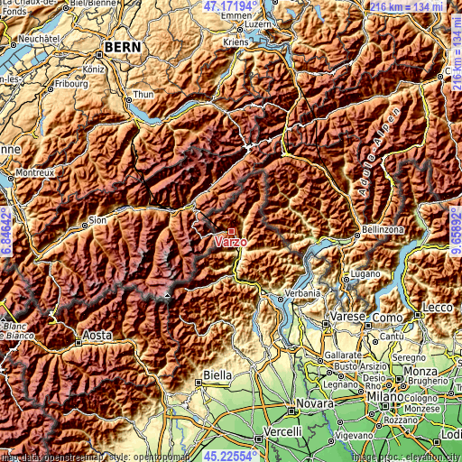 Topographic map of Varzo