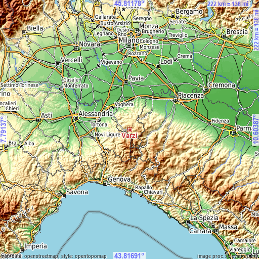 Topographic map of Varzi