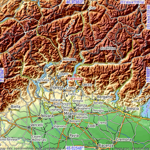 Topographic map of Varenna