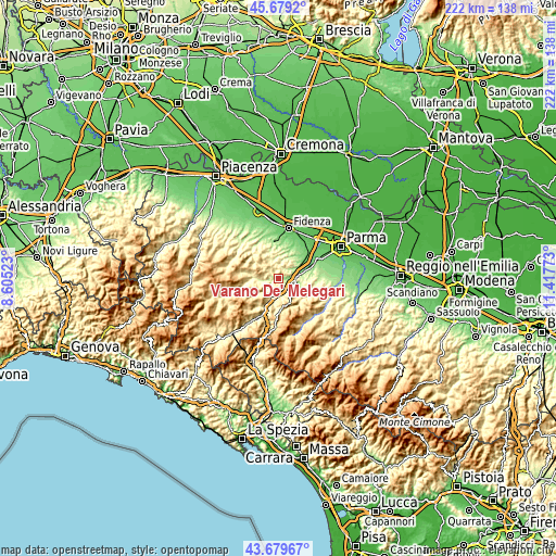 Topographic map of Varano De' Melegari