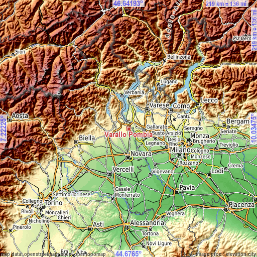 Topographic map of Varallo Pombia