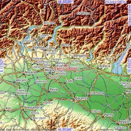 Topographic map of Vaprio d'Adda