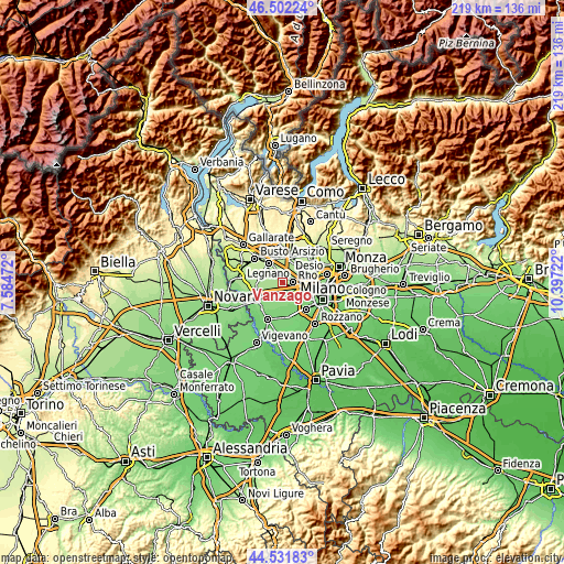 Topographic map of Vanzago