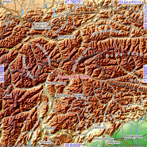 Topographic map of Vandoies di Sotto