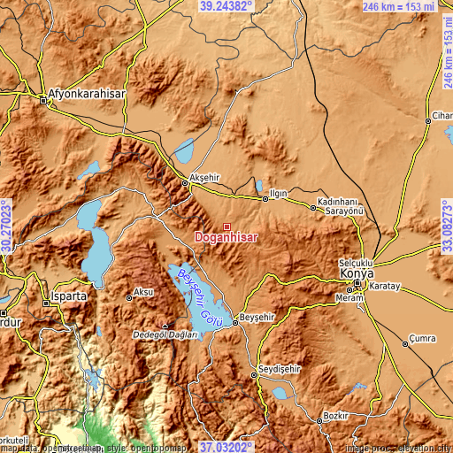 Topographic map of Doğanhisar