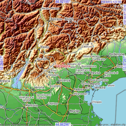 Topographic map of Valstagna