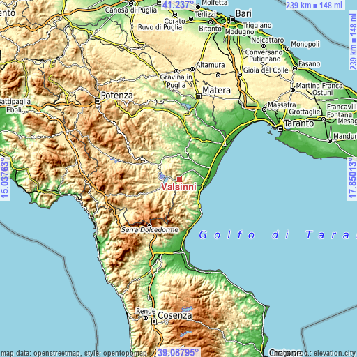 Topographic map of Valsinni