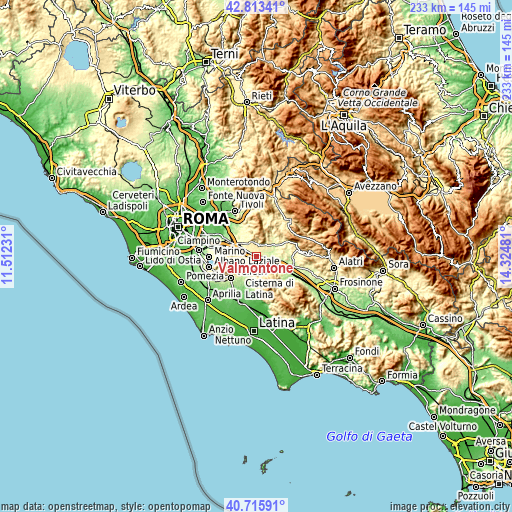 Topographic map of Valmontone