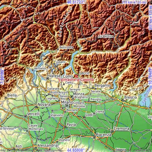 Topographic map of Valmadrera-Caserta