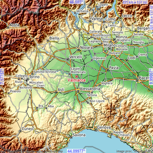 Topographic map of Valmacca