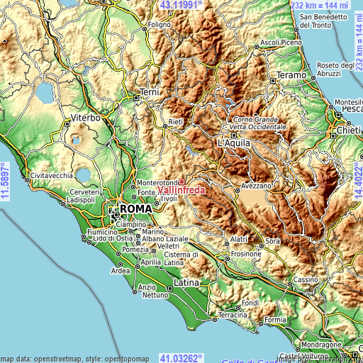 Topographic map of Vallinfreda