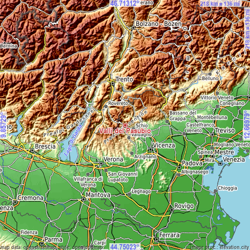 Topographic map of Valli del Pasubio