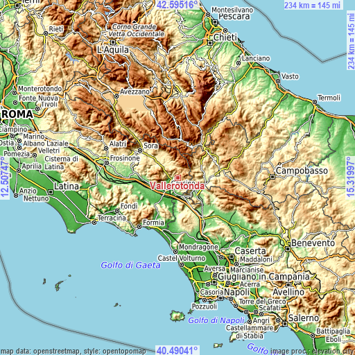 Topographic map of Vallerotonda