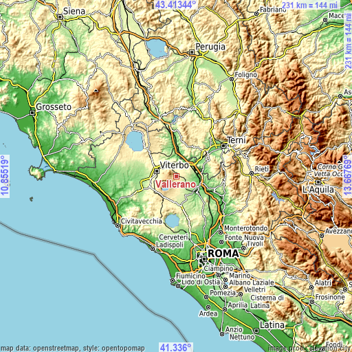 Topographic map of Vallerano