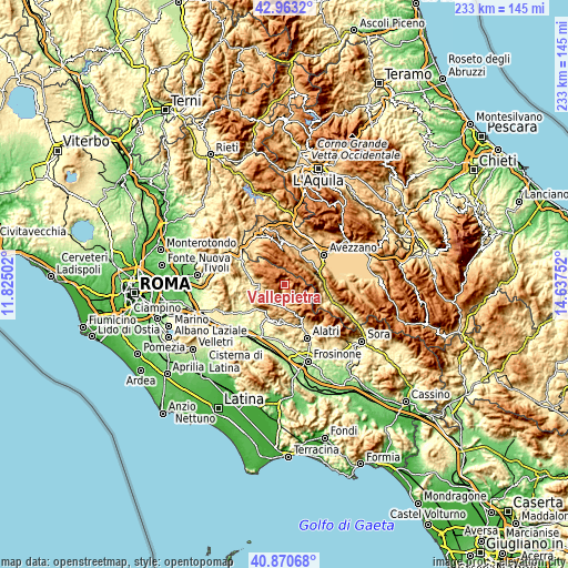 Topographic map of Vallepietra