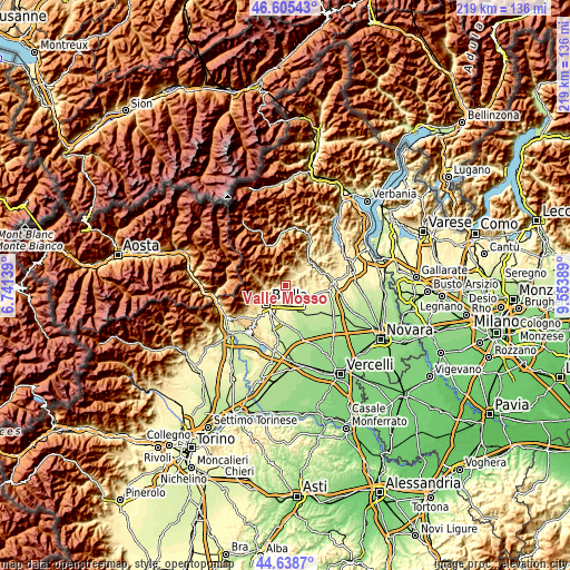 Topographic map of Valle Mosso