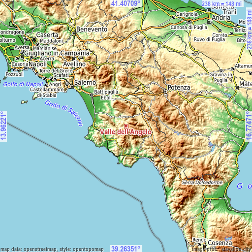 Topographic map of Valle dell'Angelo