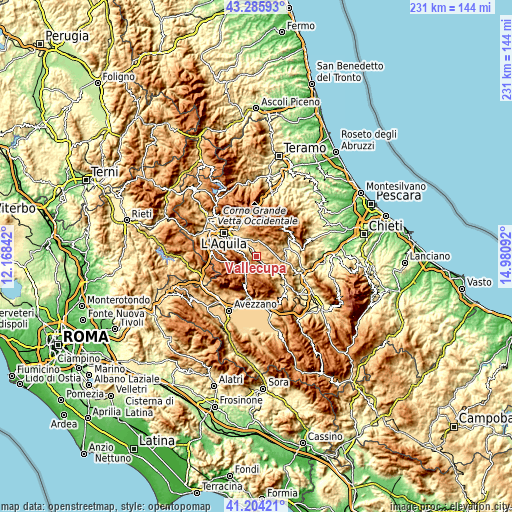 Topographic map of Vallecupa