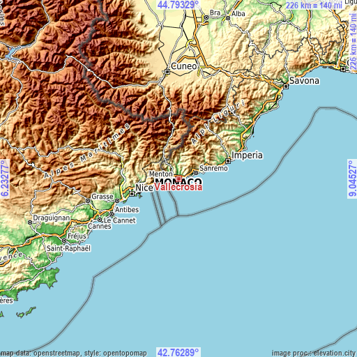 Topographic map of Vallecrosia