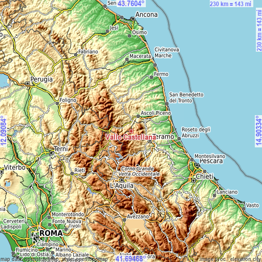 Topographic map of Valle Castellana