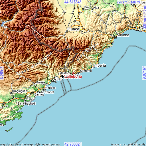 Topographic map of Vallebona