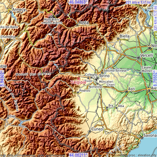 Topographic map of Valgioie