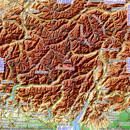 Topographic map of San Nicolò