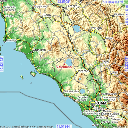 Topographic map of Valentano