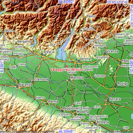 Topographic map of Valeggio sul Mincio