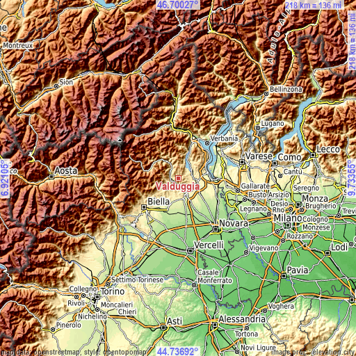 Topographic map of Valduggia