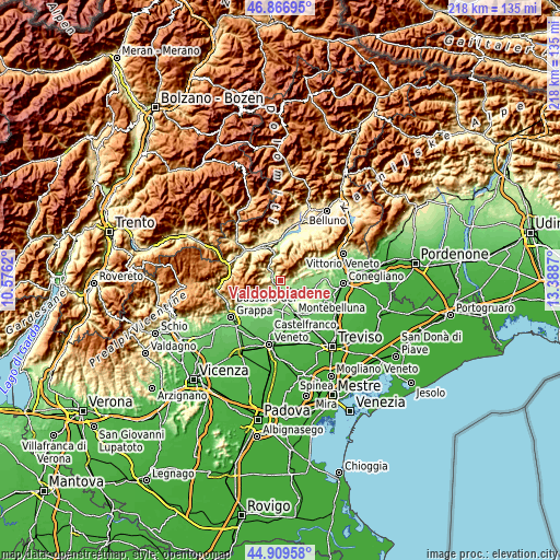 Topographic map of Valdobbiadene