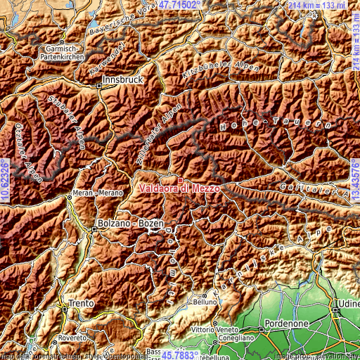 Topographic map of Valdaora di Mezzo