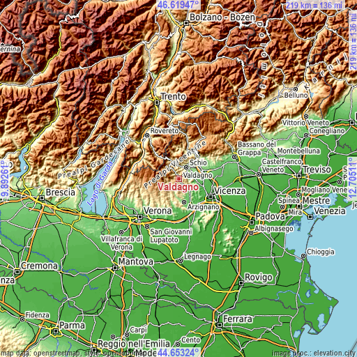 Topographic map of Valdagno