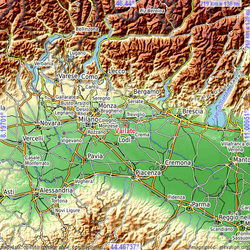 Topographic map of Vailate