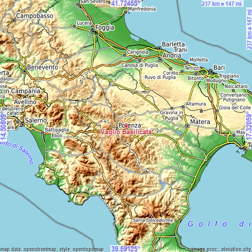 Topographic map of Vaglio Basilicata