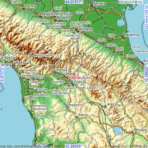 Topographic map of Vaglia