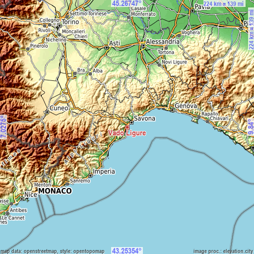 Topographic map of Vado Ligure