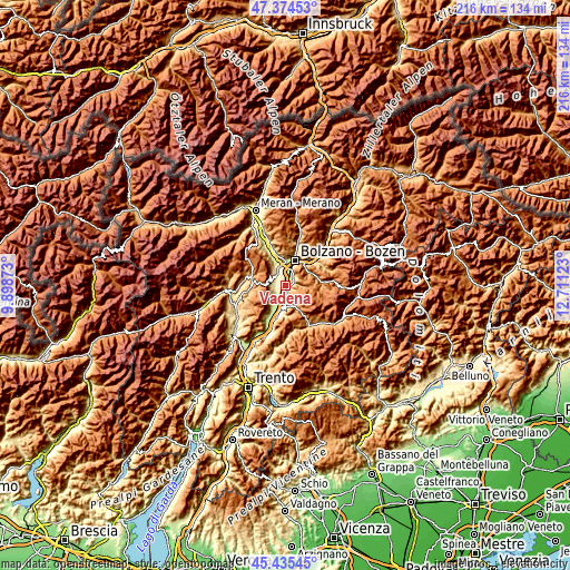 Topographic map of Vadena