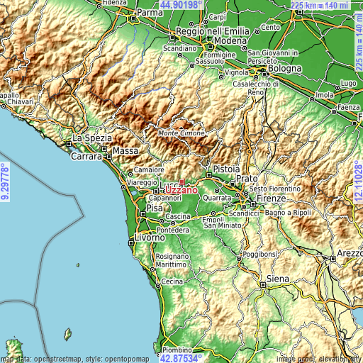 Topographic map of Uzzano