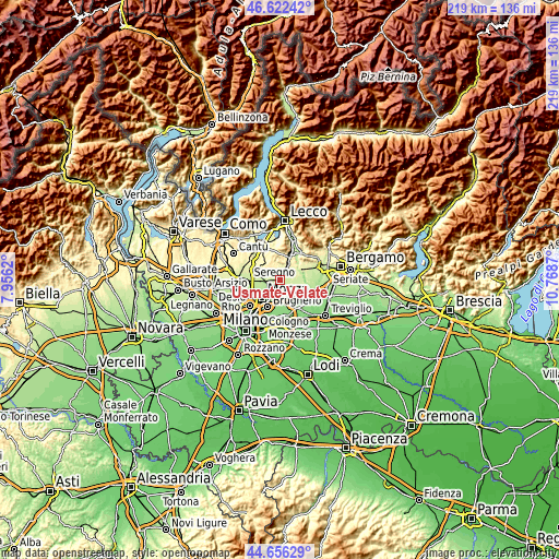 Topographic map of Usmate-Velate