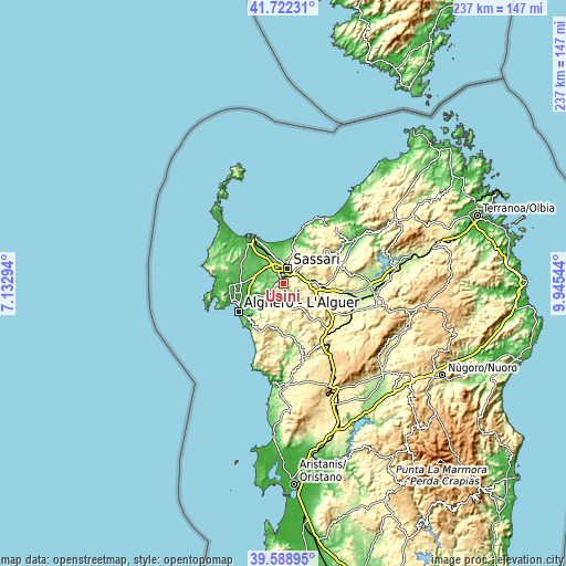 Topographic map of Usini