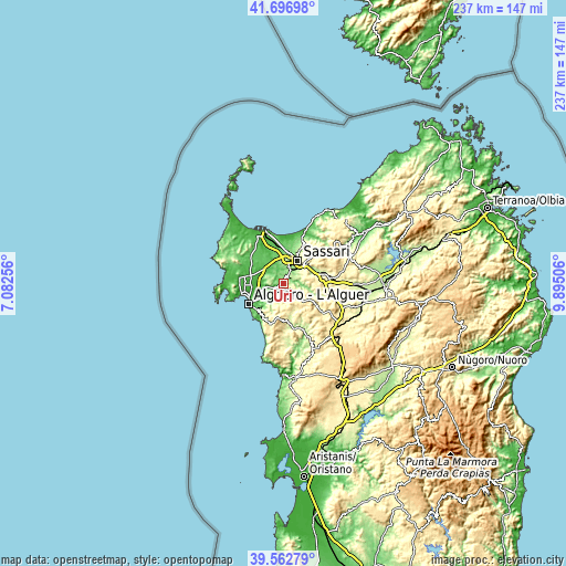 Topographic map of Uri